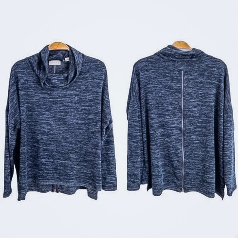 Altar’d State Blue Heathered Cowl Neck Back Zip Knit Top Sweater S